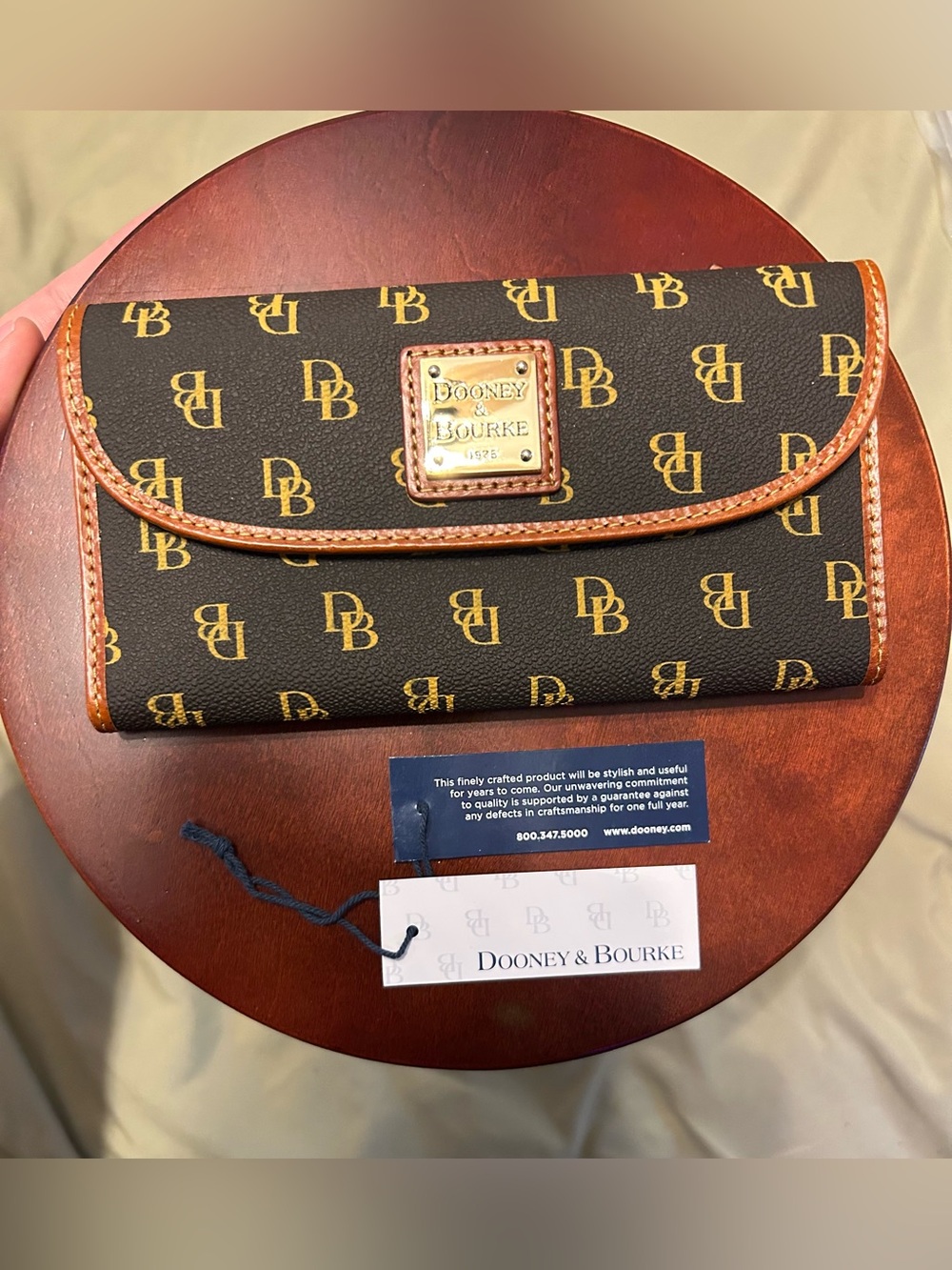 Dooney & Bourke Brown Signature Continental Wallet with Tan Trim